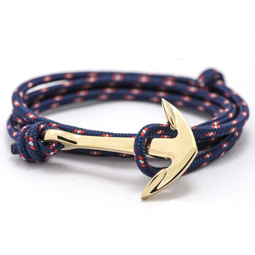 Bracelet ancre dorée bleu et rouge